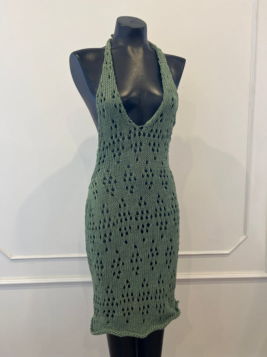 Green Lace Knit Beach Dress